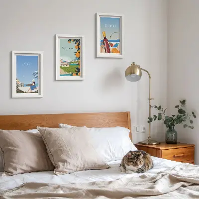 Obrazy Wakacyjne widoki Amalfi Positano i Capri zestaw 3 sztuk w ramie