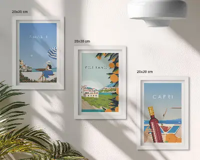 Obrazy Wakacyjne widoki Amalfi Positano i Capri zestaw 3 sztuk w ramie