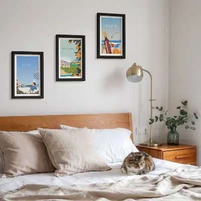 Obrazy Wakacyjne widoki Amalfi Positano i Capri zestaw 3 sztuk w ramie