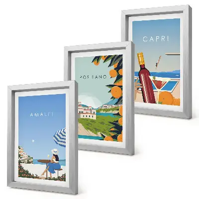 Obrazy Wakacyjne widoki Amalfi Positano i Capri zestaw 3 sztuk w ramie