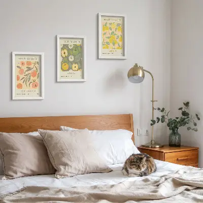 Tryptyk w ramie z owocowymi wzorami plakaty w stylu retro
