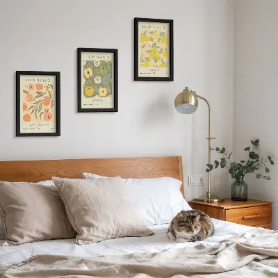 Tryptyk w ramie z owocowymi wzorami plakaty w stylu retro