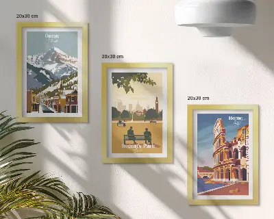 Tryptyk w ramie przedstawiający góry w Ouray Park w Londynie oraz Koloseum w Rzymie