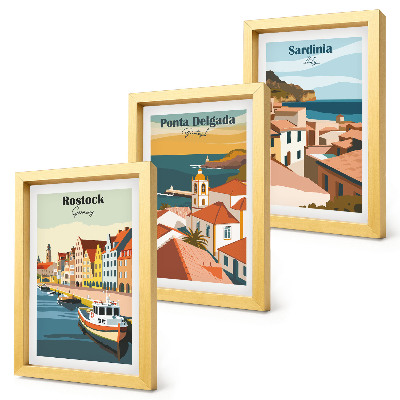 Tryptyk w ramie Widoki europejskich miast nadmorskich i portowych