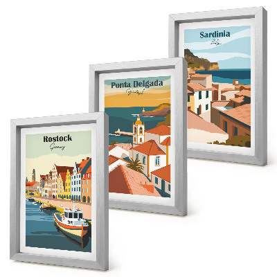 Tryptyk w ramie Widoki europejskich miast nadmorskich i portowych