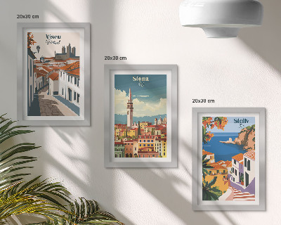 Zestaw 3 obrazów w ramie Retro ilustracje znanych miast świata