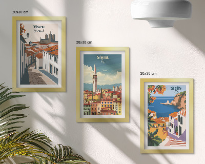 Zestaw 3 obrazów w ramie Retro ilustracje znanych miast świata