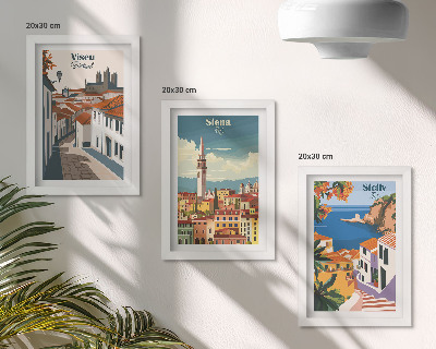Zestaw 3 obrazów w ramie Retro ilustracje znanych miast świata