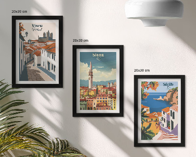 Zestaw 3 obrazów w ramie Retro ilustracje znanych miast świata