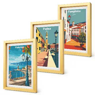 Tryptyk w ramie popularne miasta w stylu ilustracji retro