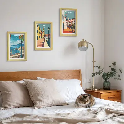 Tryptyk w ramie popularne miasta w stylu ilustracji retro