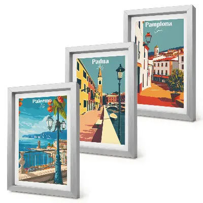 Tryptyk w ramie popularne miasta w stylu ilustracji retro