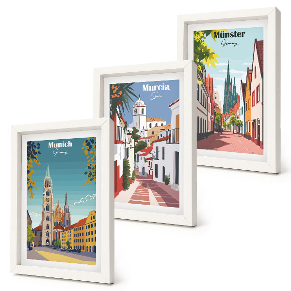 Dekoracja ścienna zestaw obrazów Miasta Europy w kolorowych ilustracjach