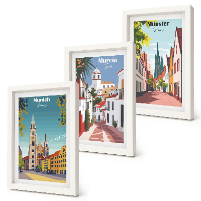Dekoracja ścienna zestaw obrazów Miasta Europy w kolorowych ilustracjach