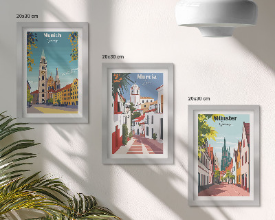Dekoracja ścienna zestaw obrazów Miasta Europy w kolorowych ilustracjach