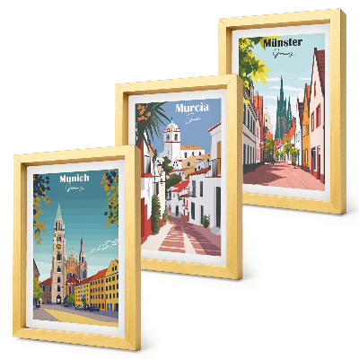 Dekoracja ścienna zestaw obrazów Miasta Europy w kolorowych ilustracjach