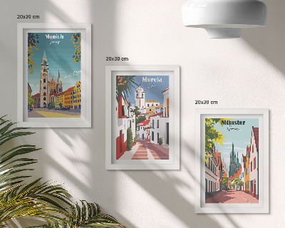 Dekoracja ścienna zestaw obrazów Miasta Europy w kolorowych ilustracjach