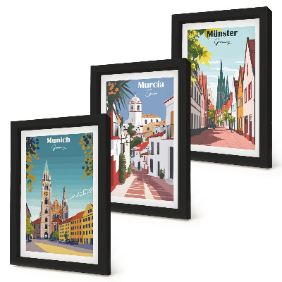 Dekoracja ścienna zestaw obrazów Miasta Europy w kolorowych ilustracjach