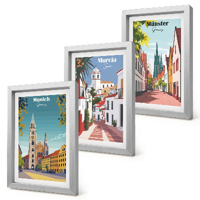 Dekoracja ścienna zestaw obrazów Miasta Europy w kolorowych ilustracjach