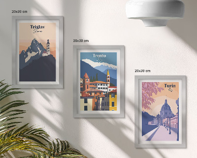 Tryptyk w ramie Góry i architektura retro kolorowe ilustracje