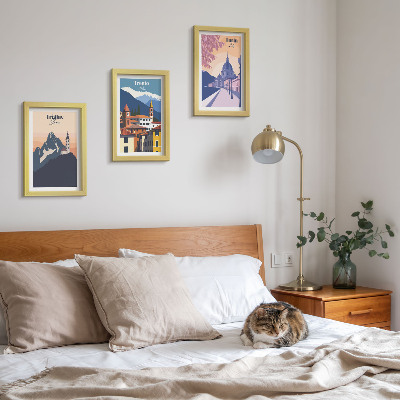 Tryptyk w ramie Góry i architektura retro kolorowe ilustracje