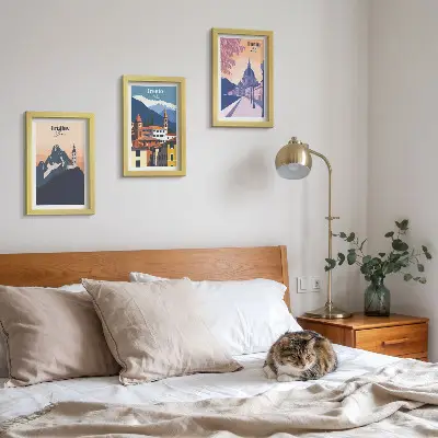 Tryptyk w ramie Góry i architektura retro kolorowe ilustracje