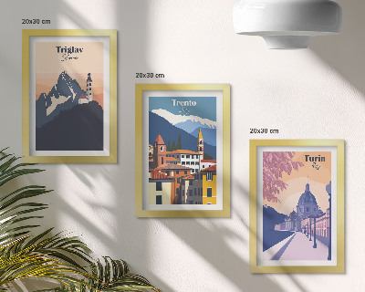Tryptyk w ramie Góry i architektura retro kolorowe ilustracje