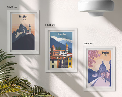 Tryptyk w ramie Góry i architektura retro kolorowe ilustracje