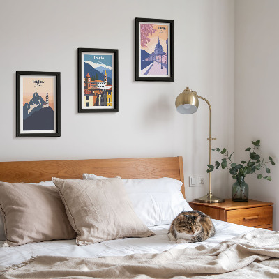 Tryptyk w ramie Góry i architektura retro kolorowe ilustracje