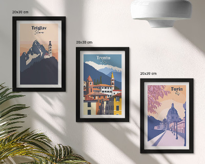 Tryptyk w ramie Góry i architektura retro kolorowe ilustracje