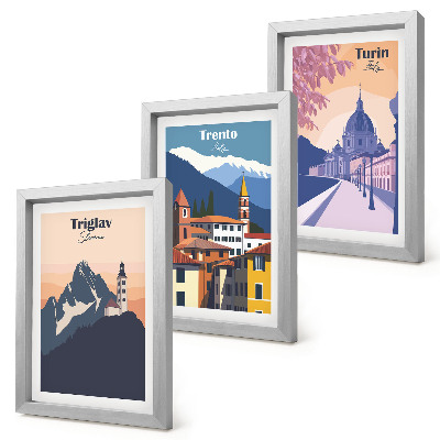 Tryptyk w ramie Góry i architektura retro kolorowe ilustracje