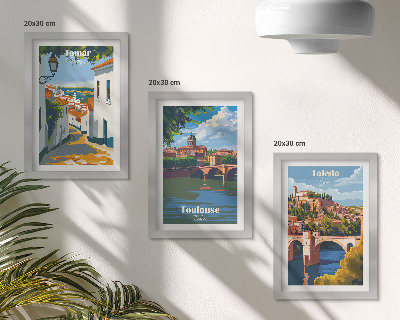 Dekoracja ścienna zestaw obrazów Grafiki znanych miast w stylu retro