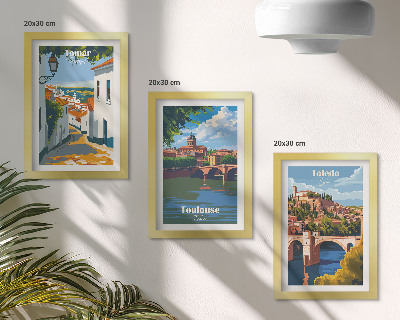 Dekoracja ścienna zestaw obrazów Grafiki znanych miast w stylu retro