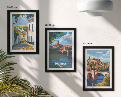 Dekoracja ścienna zestaw obrazów Grafiki znanych miast w stylu retro