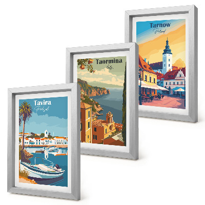Zestaw 3 obrazów w ramie Widoki miast nadmorskich i ich architektura