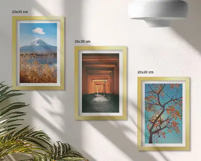 Japońskie krajobrazy natura i architektura Azji tryptyk w ramie