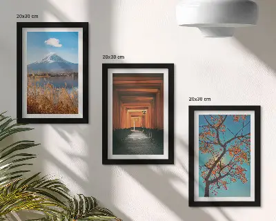 Japońskie krajobrazy natura i architektura Azji tryptyk w ramie