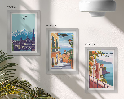 Dekoracja ścienna zestaw obrazów Kolorowe ilustracyjne widoki miast w stylu retro
