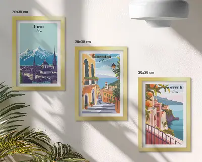 Dekoracja ścienna zestaw obrazów kolorowe ilustracje z widokami miast w stylu retro