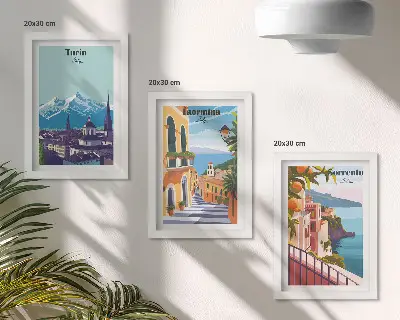Dekoracja ścienna zestaw obrazów kolorowe ilustracje z widokami miast w stylu retro