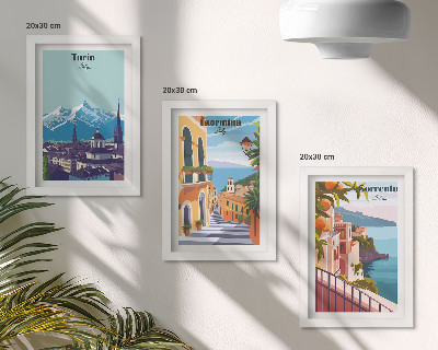 Dekoracja ścienna zestaw obrazów Kolorowe ilustracyjne widoki miast w stylu retro