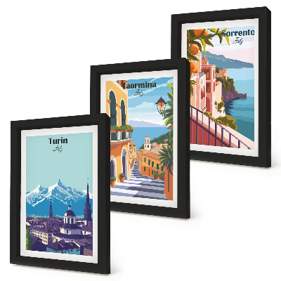 Dekoracja ścienna zestaw obrazów Kolorowe ilustracyjne widoki miast w stylu retro