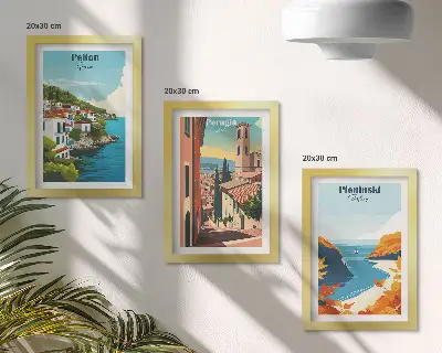 Zestaw 3 obrazów w ramie malownicze krajobrazy w stylu retro