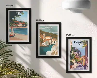 Tryptyk w ramie stylowe ilustracje przedstawiające widoki nadmorskich miast