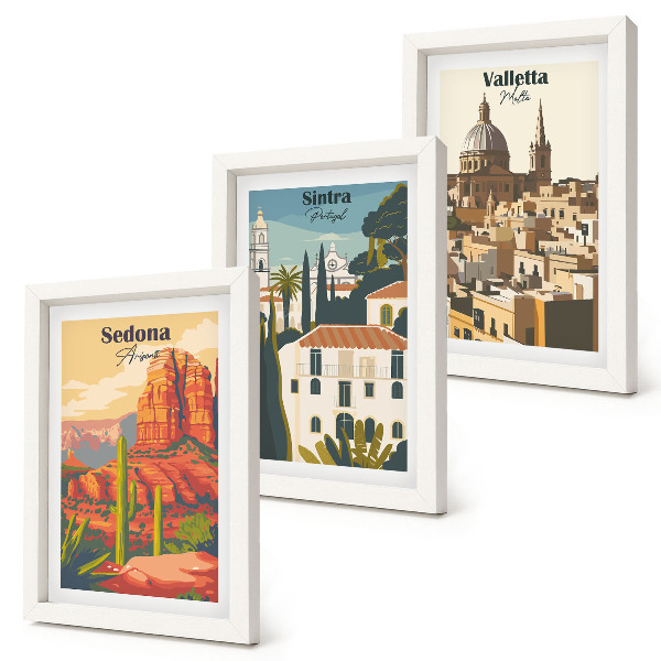 Dekoracja ścienna zestaw obrazów Widoki miast Sedona Sintra Valletta w stylu retro