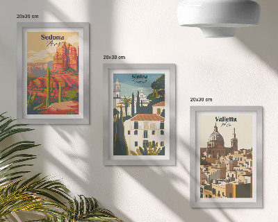 Dekoracja ścienna zestaw obrazów Widoki miast Sedona Sintra Valletta w stylu retro