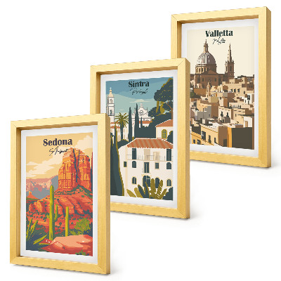 Dekoracja ścienna zestaw obrazów Widoki miast Sedona Sintra Valletta w stylu retro