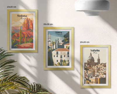 Dekoracja ścienna zestaw obrazów Widoki miast Sedona Sintra Valletta w stylu retro