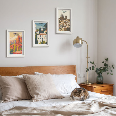 Dekoracja ścienna zestaw obrazów Widoki miast Sedona Sintra Valletta w stylu retro