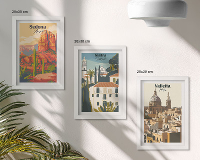 Dekoracja ścienna zestaw obrazów Widoki miast Sedona Sintra Valletta w stylu retro